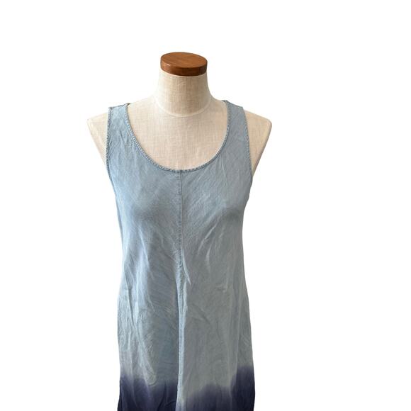 Chelsea & Theodore Sleeveless Chambray Maxi Dress Blue Dip Dye Print S - Picture 2 of 5